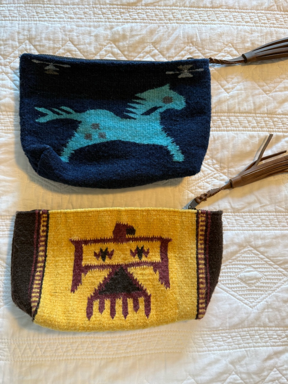 2 Handwoven bags-Wool Clutch - Southwestern Motif; perfect condition